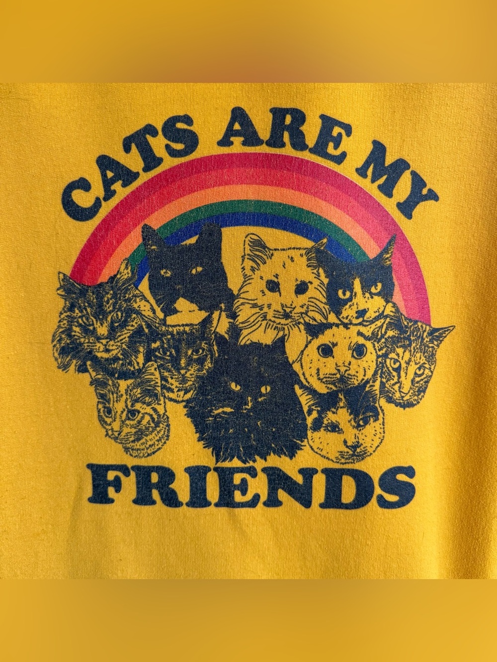 💀 SOLD 💀 Cats Are My Friends Yellow Rainbow Graphic Crewneck Sweatshirt ~ Size L - Picture 3 of 8